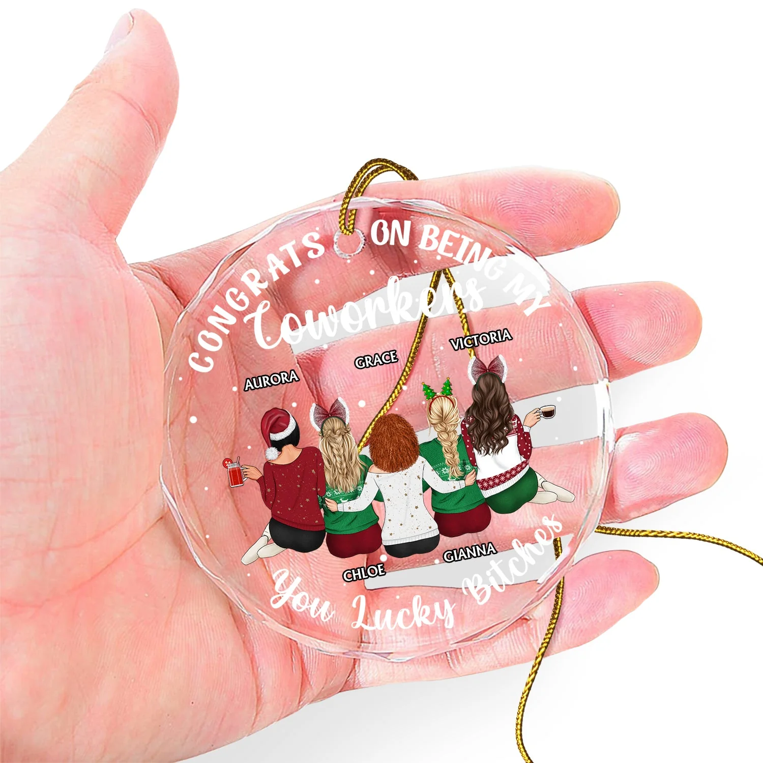 Congrats On Being My Besties - Christmas Gifts For Besties, Friends - Personalized Circle Glass Ornament - Image 4