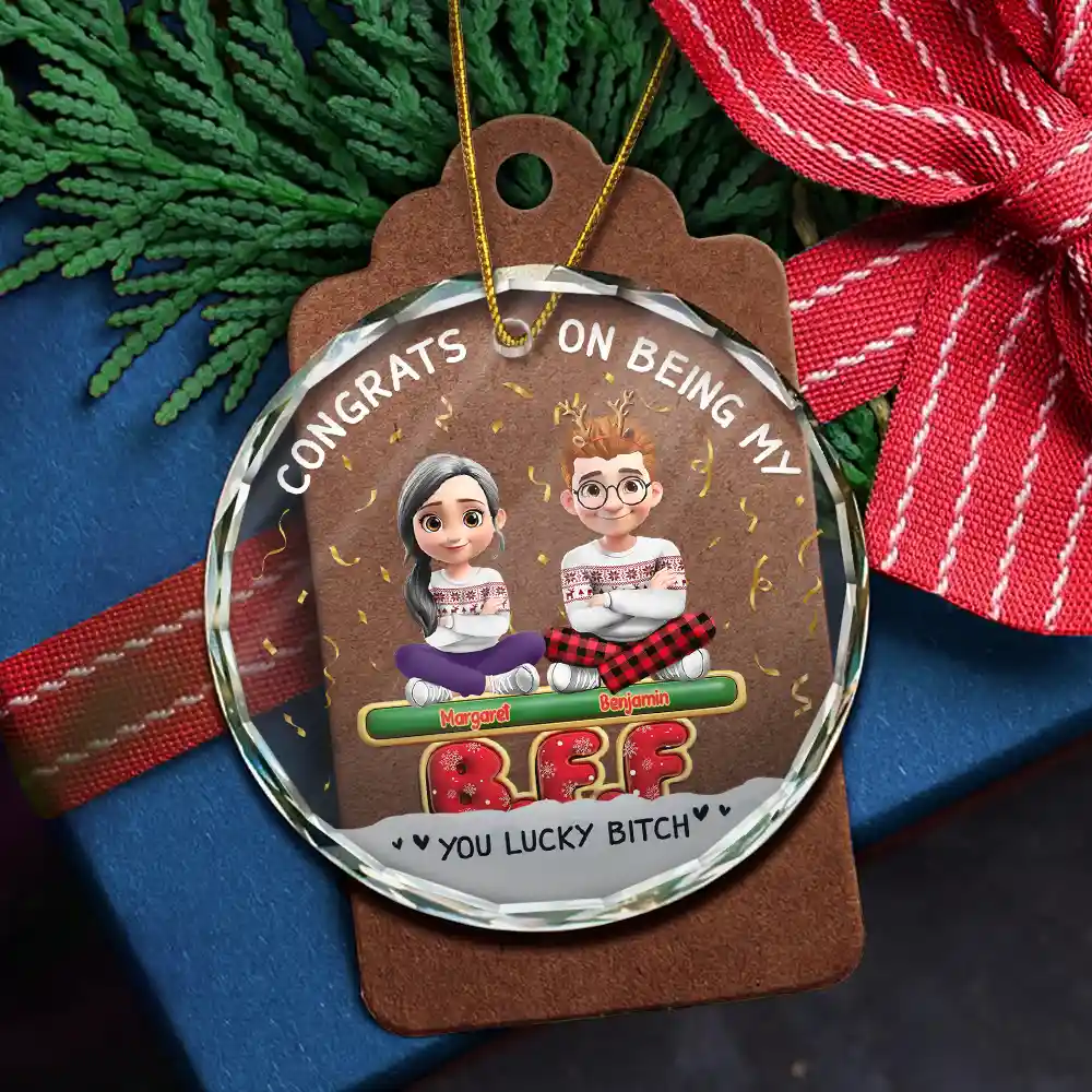 Congrats On Being My Besties Friends Siblings 3D Effect - Personalized Circle Glass Ornament - Image 6