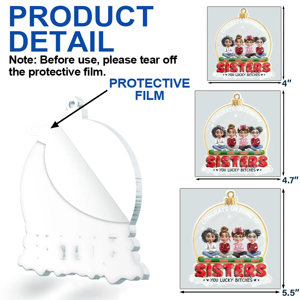 Congrats On Being My Besties Friends Siblings 3D Effect - Personalized Custom Shaped Acrylic Ornament - Image 7