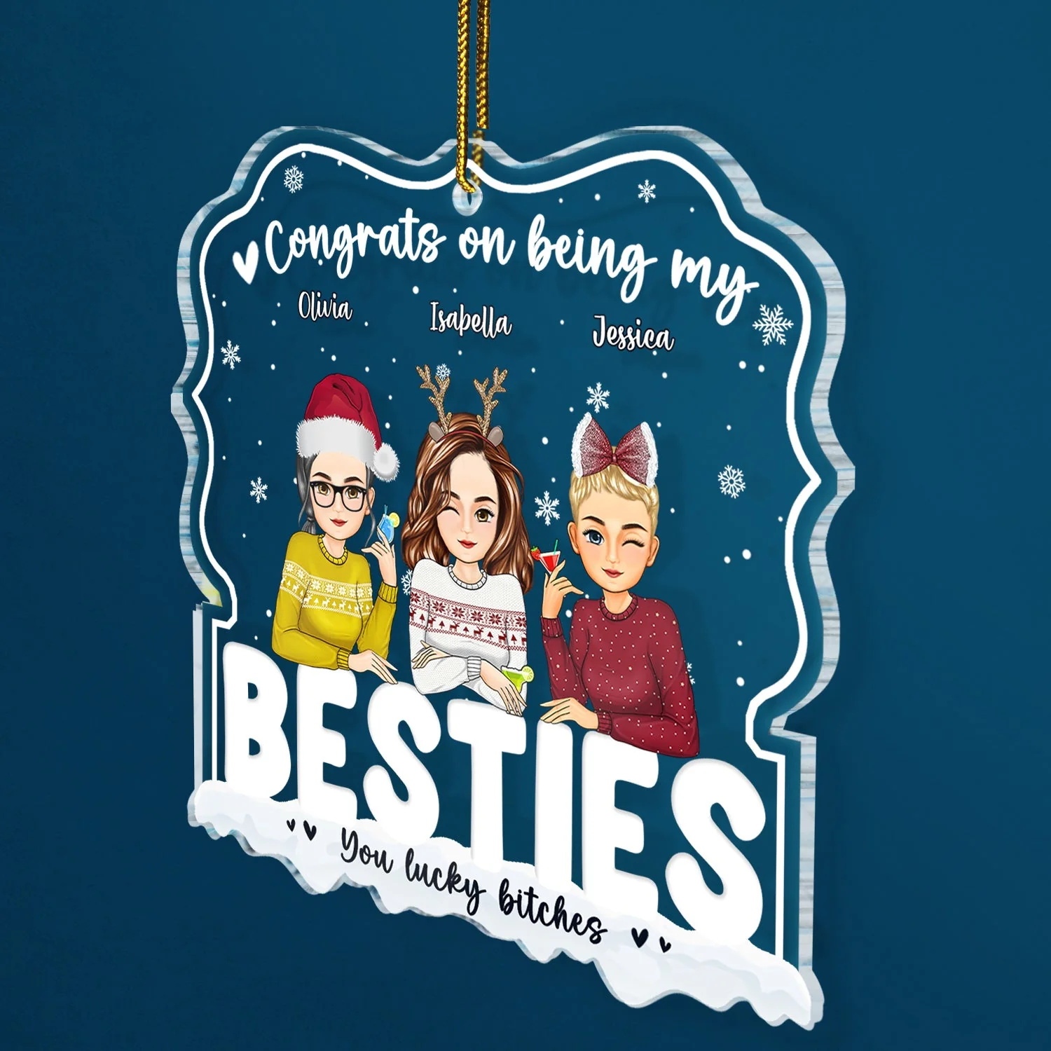 Congrats On Being My Besties - Gift For Sisters, Besties, Brother - Personalized Custom Shaped Acrylic Ornament - Image 2
