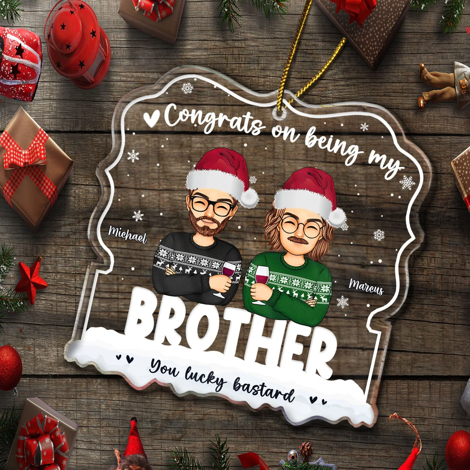 Congrats On Being My Besties - Gift For Sisters, Besties, Brother - Personalized Custom Shaped Acrylic Ornament - Image 5