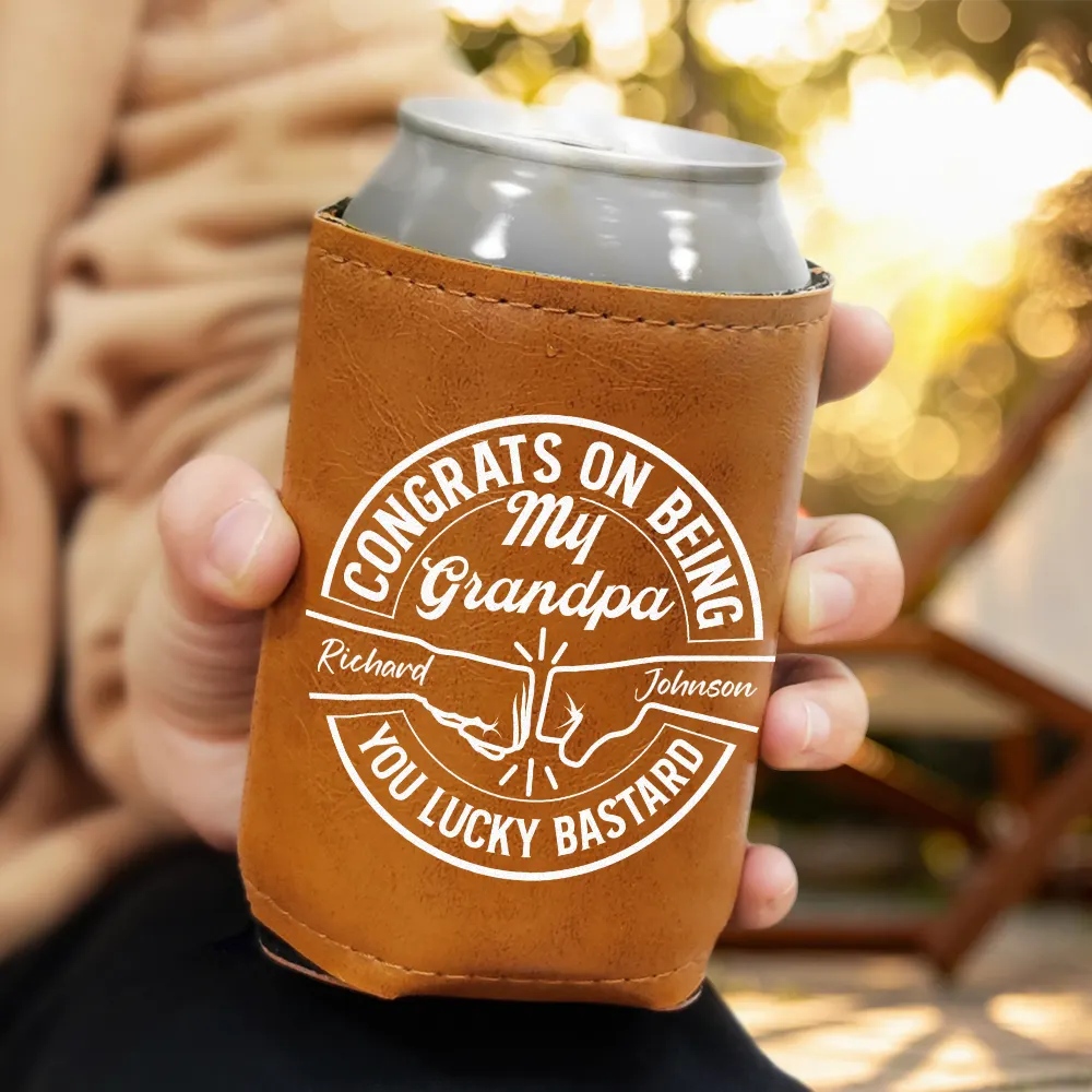 Congrats On Being My Brother Dad Grandpa - Personalized Leather Can Cooler - Image 2