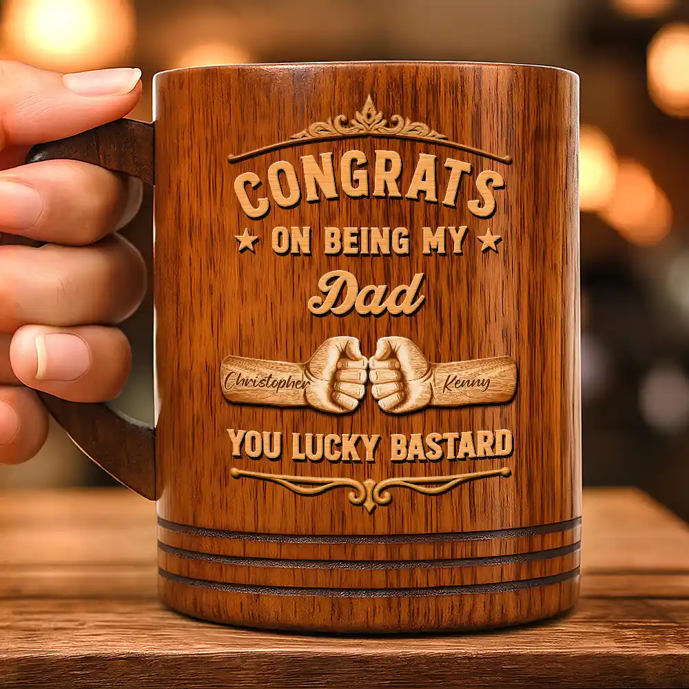 Congrats On Being My Brother Wood Carving Hand Punch - Personalized Wooden Mug - Image 3