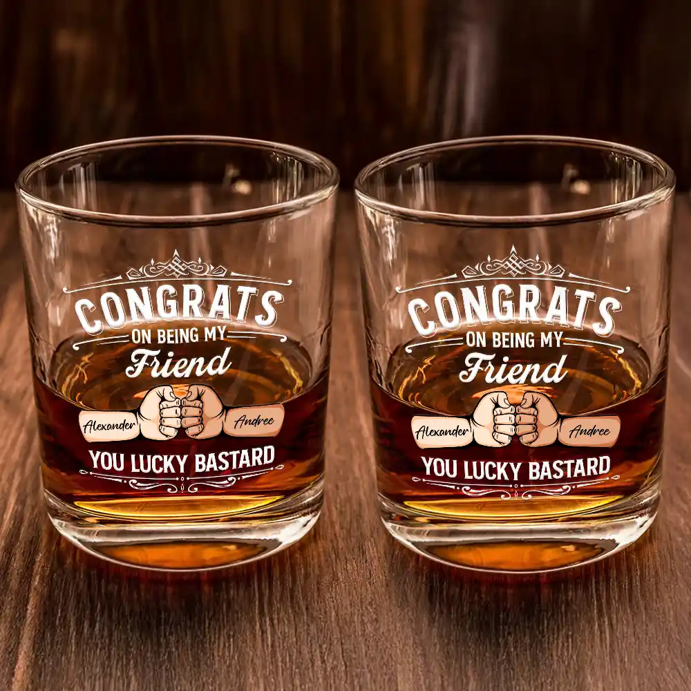 Congrats On Being My Brother You Lucky Man Hand Punch - Personalized Whiskey Glass - Image 2