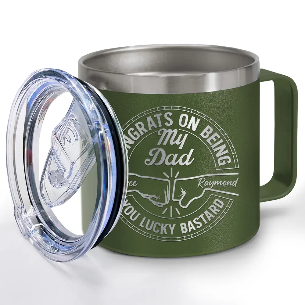 Congrats On Being My Brother You Lucky Man - Personalized 14oz Stainless Steel Tumbler With Handle - Image 2