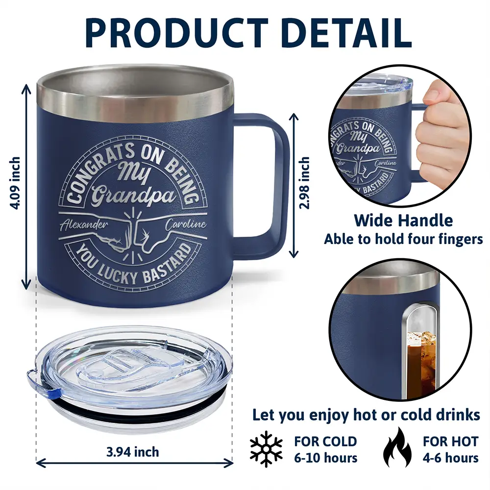 Congrats On Being My Brother You Lucky Man - Personalized 14oz Stainless Steel Tumbler With Handle - Image 4