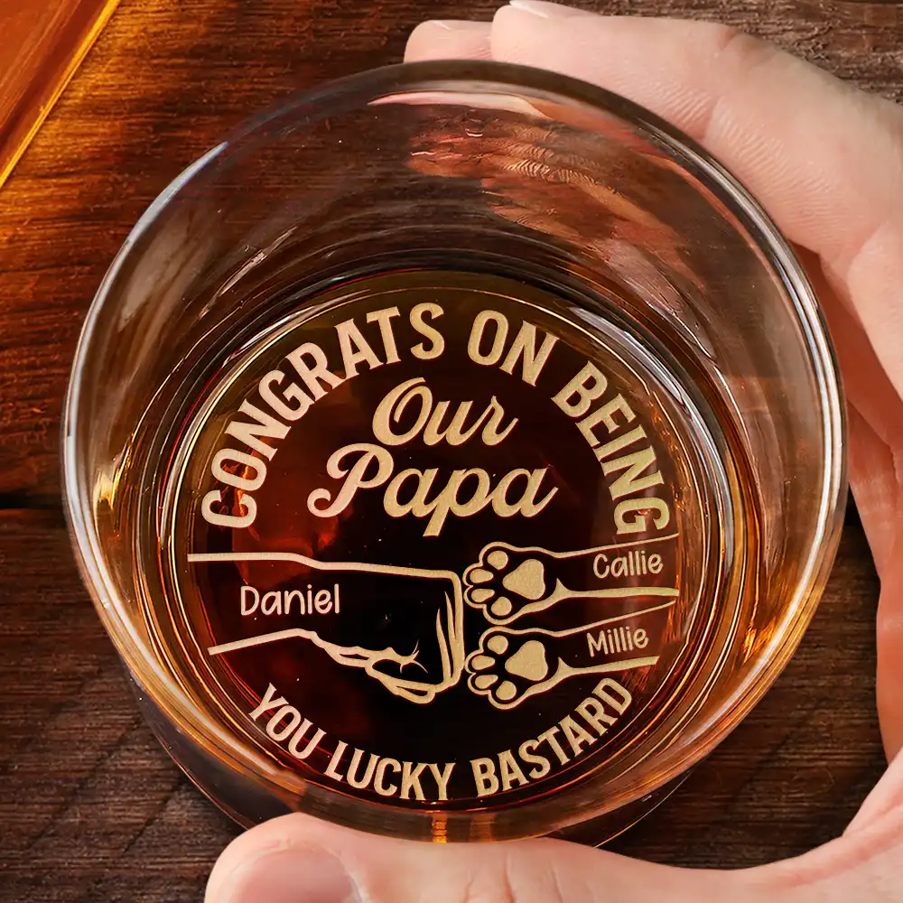 Congrats On Being My Dad You Lucky Man Cat Father - Personalized Engraved Whiskey Glass - Image 2