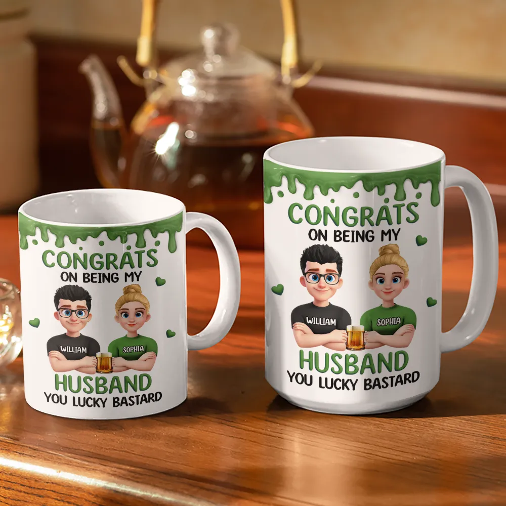 Congrats On Being My Husband 3D Effect Couple - Personalized White Edge-to-Edge Mug - Image 3