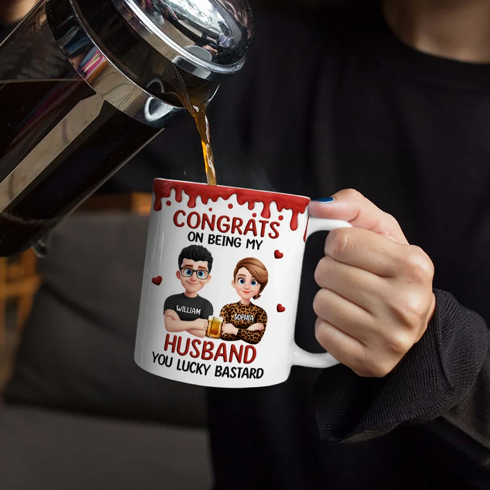 Congrats On Being My Husband 3D Effect Couple - Personalized White Edge-to-Edge Mug - Image 4