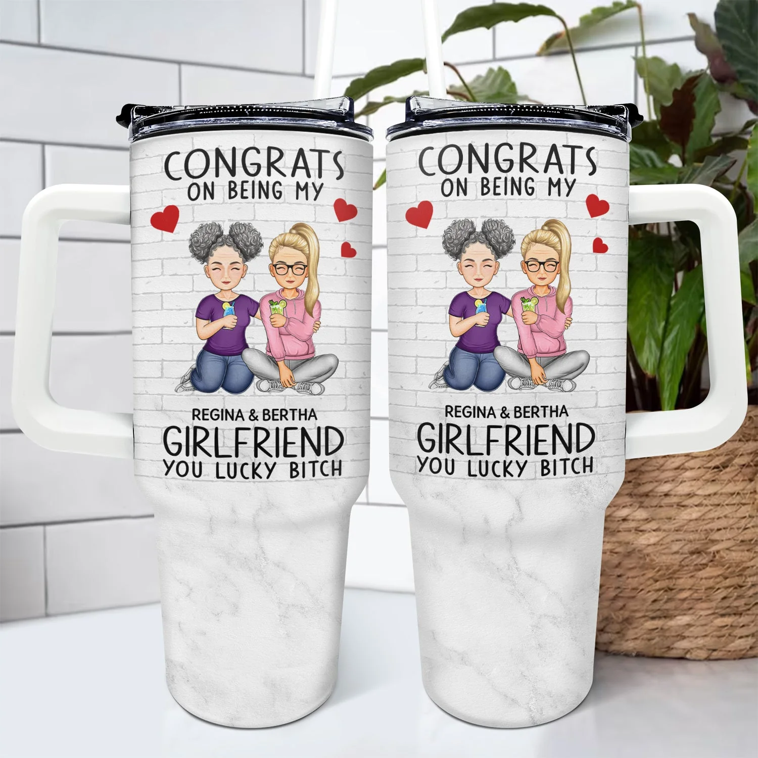 Congrats On Being My Husband And Wife - Gift For Couples - Personalized 40oz Tumbler With Straw - Image 4