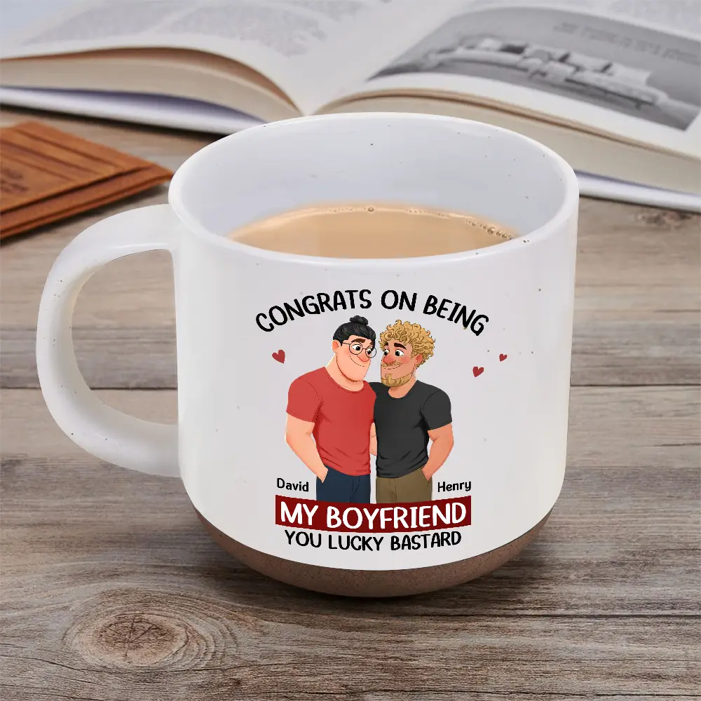 Congrats On Being My Husband Animate Hugging Couple - Personalized Pottery Mug - Image 5