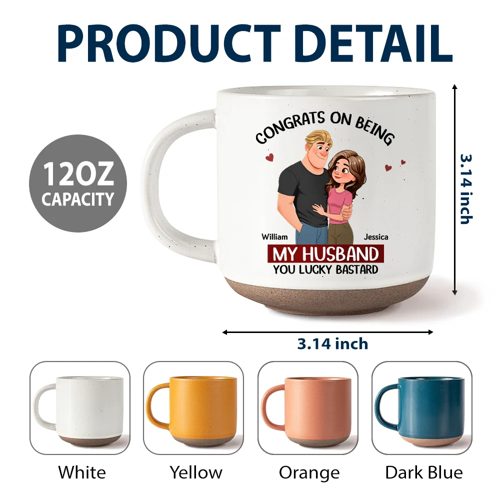 Congrats On Being My Husband Animate Hugging Couple - Personalized Pottery Mug - Image 6