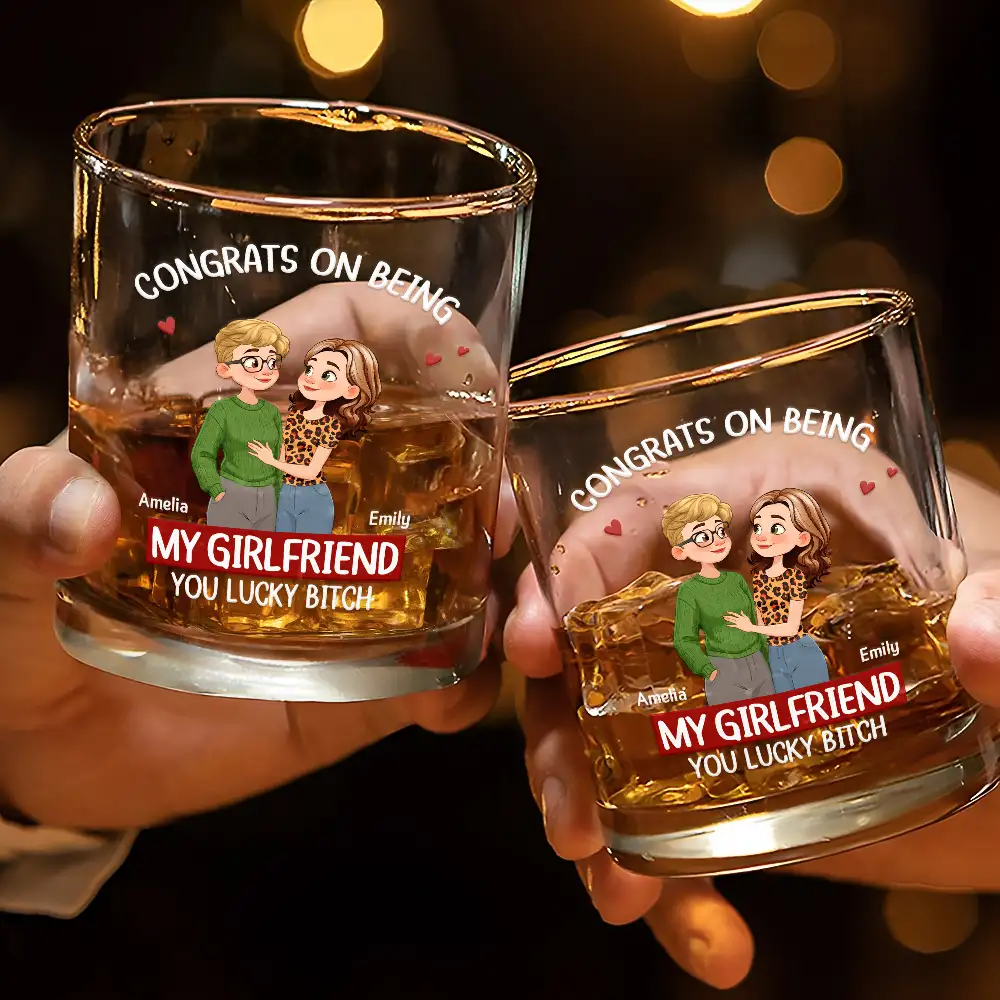 Congrats On Being My Husband Animate Hugging Couple - Personalized Whiskey Glass - Image 3