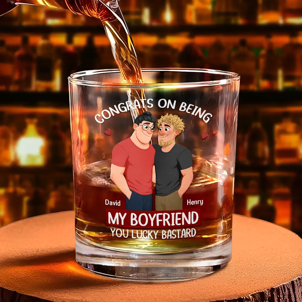 Congrats On Being My Husband Animate Hugging Couple - Personalized Whiskey Glass - Image 4
