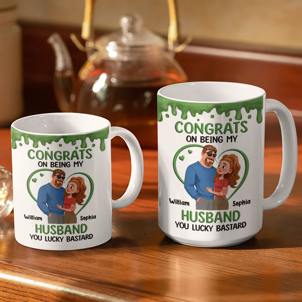 Congrats On Being My Husband Animate Hugging Couple - Personalized White Edge-to-Edge Mug - Image 3