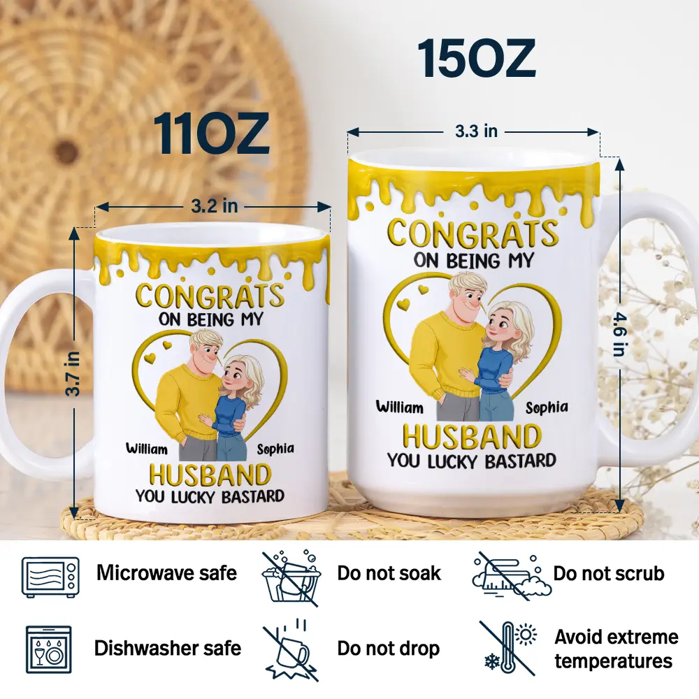 Congrats On Being My Husband Animate Hugging Couple - Personalized White Edge-to-Edge Mug - Image 5