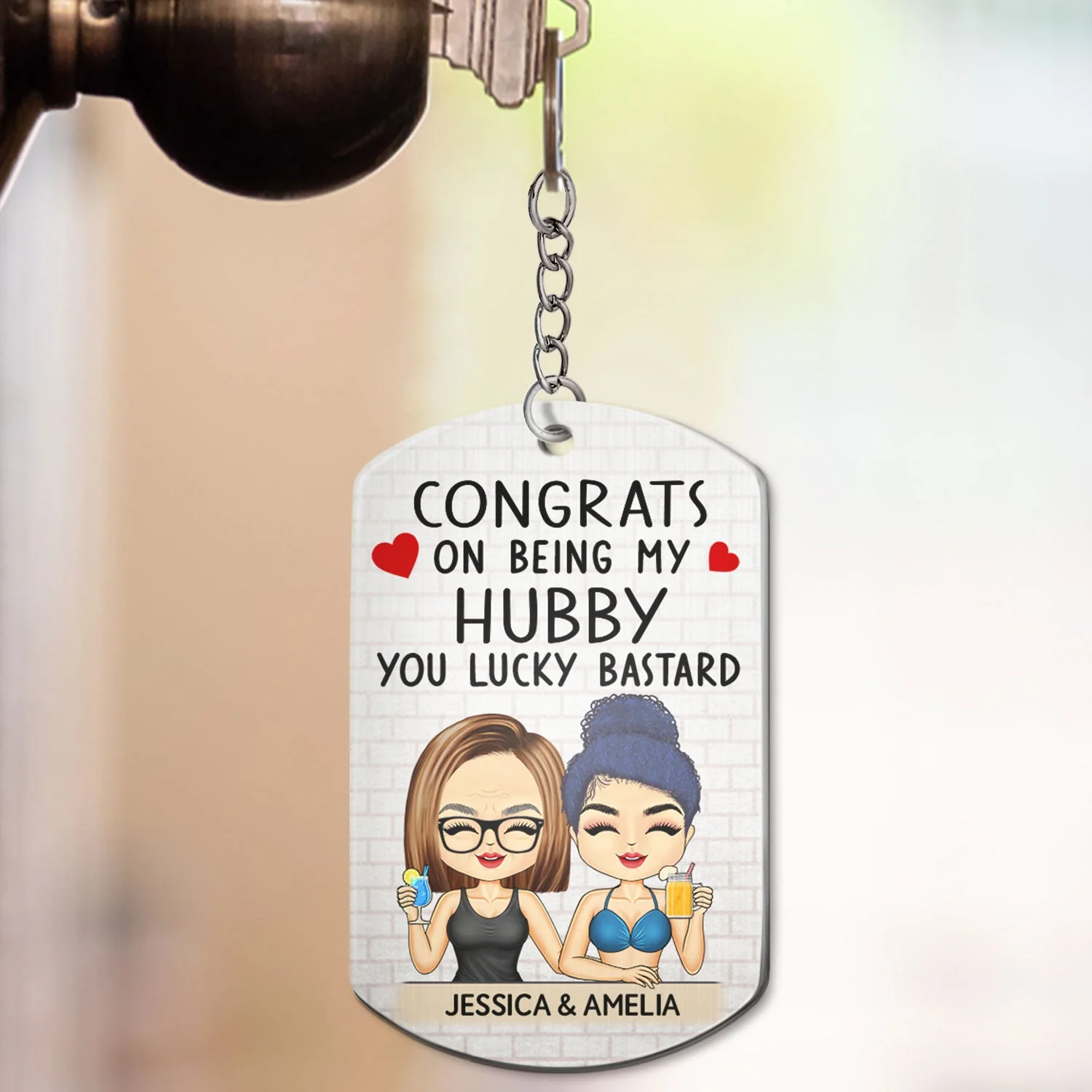 Congrats On Being My Husband Chibi - Anniversary, Vacation, Funny Gift For Couples, Family - Personalized Aluminum Keychain - Image 3