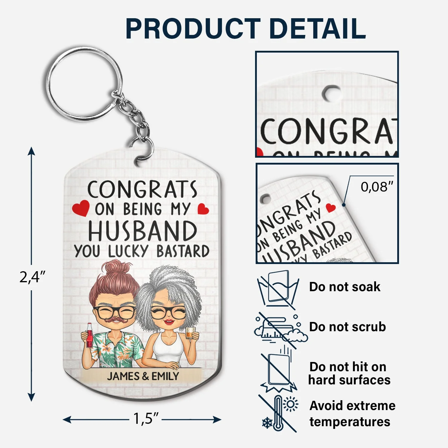 Congrats On Being My Husband Chibi - Anniversary, Vacation, Funny Gift For Couples, Family - Personalized Aluminum Keychain - Image 5
