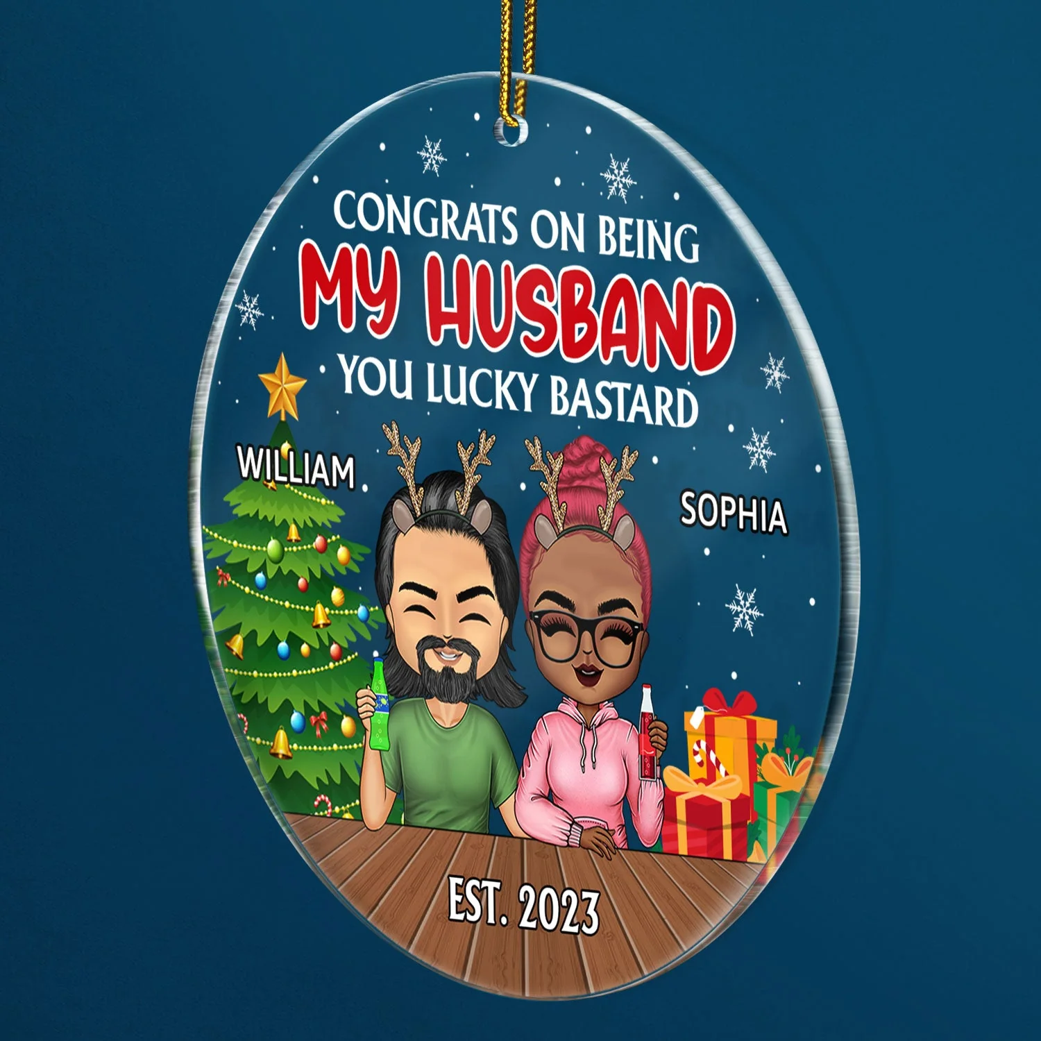 Congrats On Being My Husband Chibi - Christmas Gift For Couples, Family - Personalized Circle Acrylic Ornament - Image 2