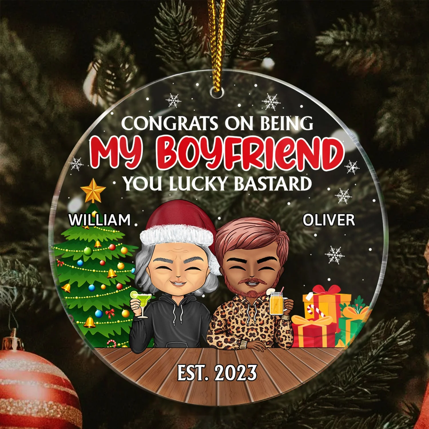Congrats On Being My Husband Chibi - Christmas Gift For Couples, Family - Personalized Circle Acrylic Ornament - Image 3
