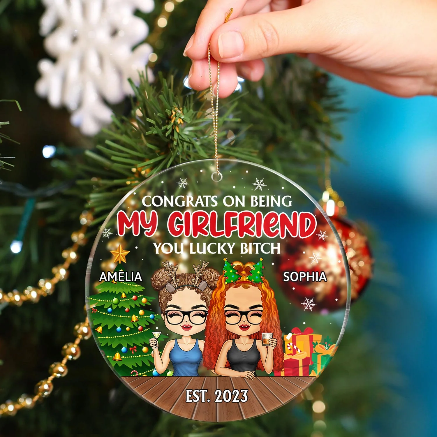 Congrats On Being My Husband Chibi - Christmas Gift For Couples, Family - Personalized Circle Acrylic Ornament - Image 4