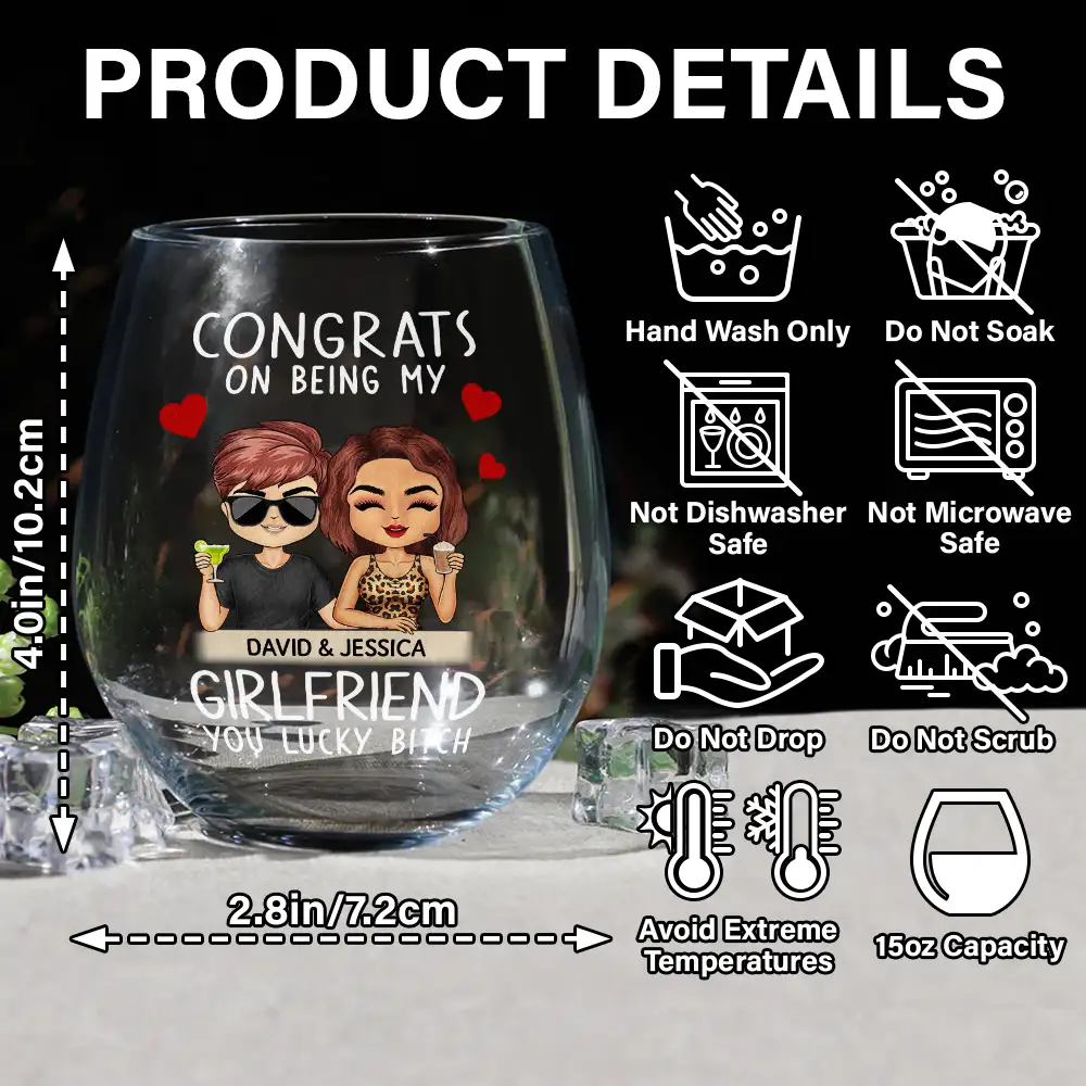 Congrats On Being My Husband Chibi Couples - Personalized Stemless Wine Glass - Image 5