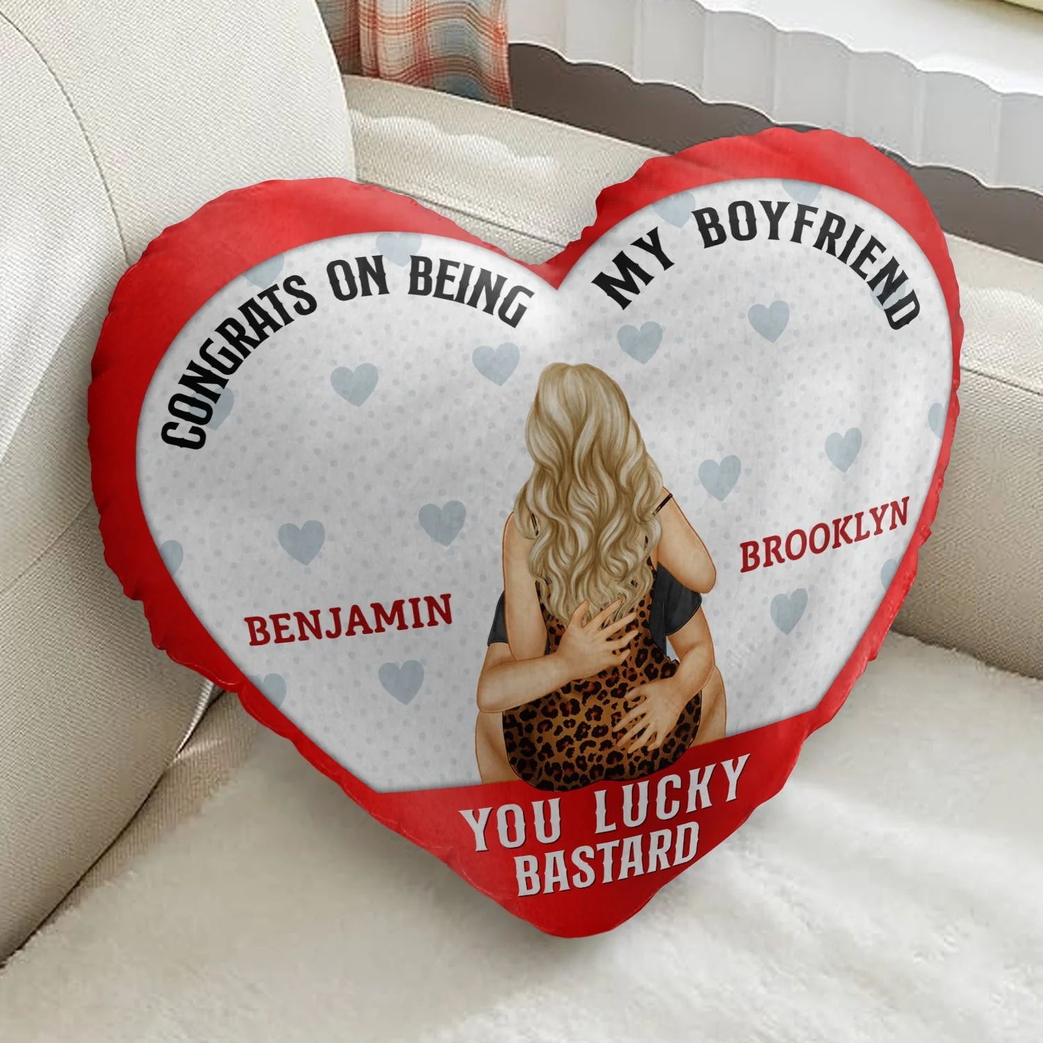 Congrats On Being My Husband - Gift For Couples, Husband And Wife - Personalized Heart Shaped Pillow - Image 2