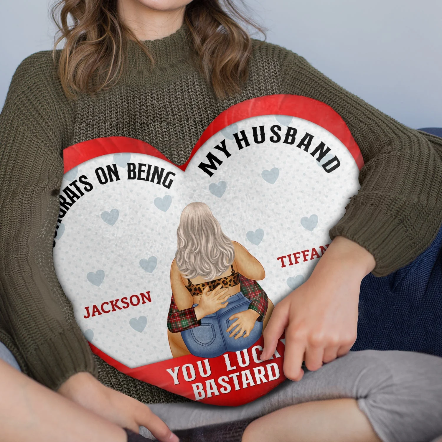 Congrats On Being My Husband - Gift For Couples, Husband And Wife - Personalized Heart Shaped Pillow - Image 3