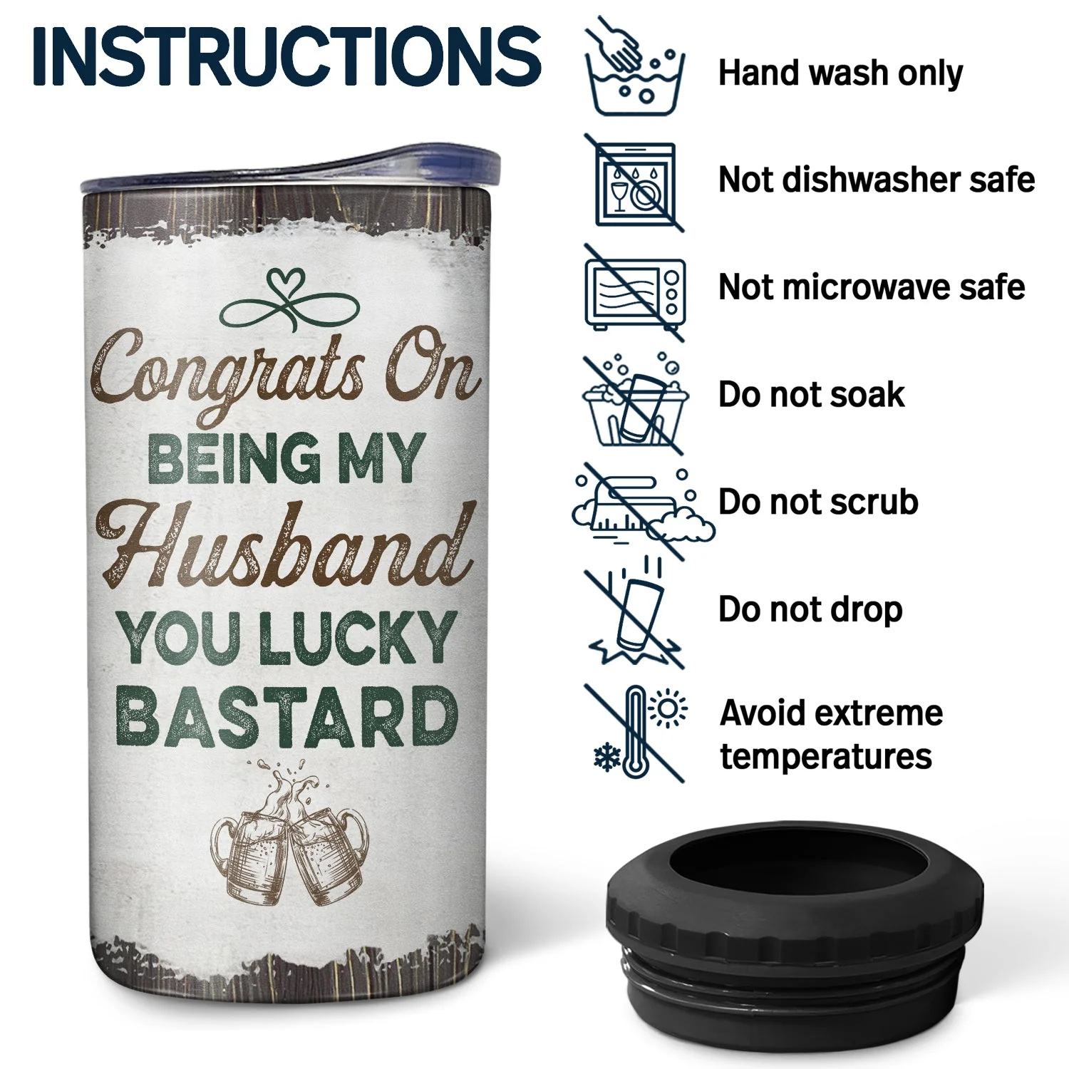 Congrats On Being My Husband - Loving Gift For Couples - Personalized Custom 4 In 1 Can Cooler Tumbler - Image 5