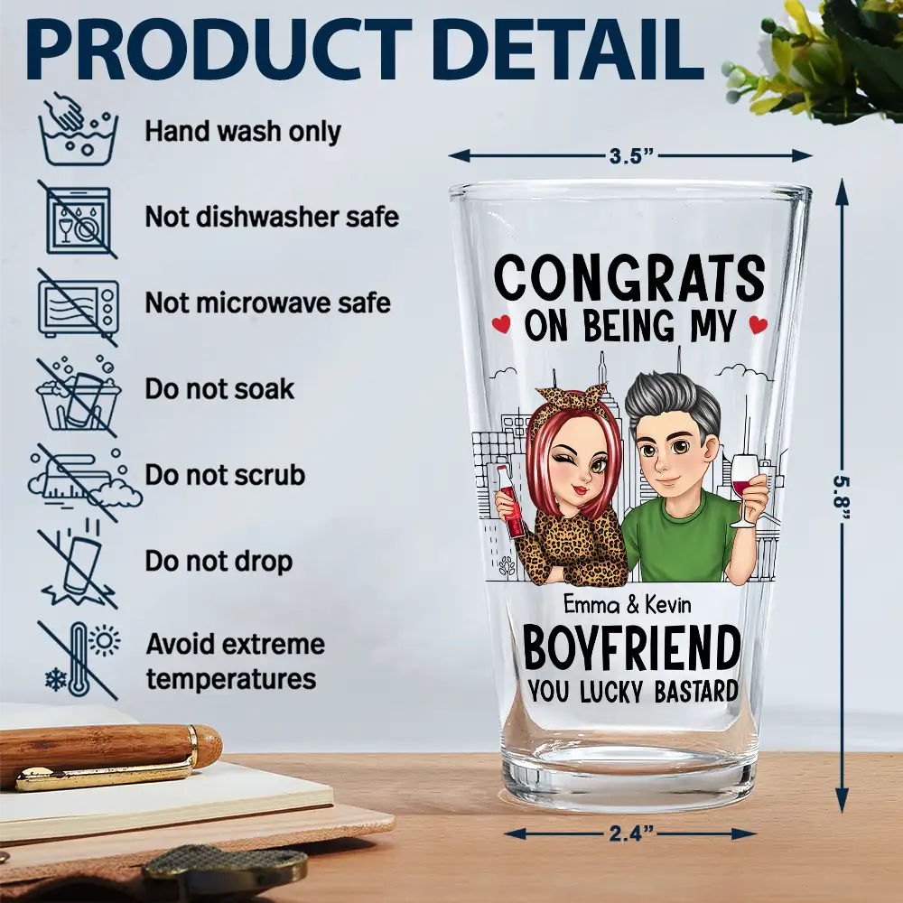 Congrats On Being My Husband - Personalized Beer Glass - Image 5