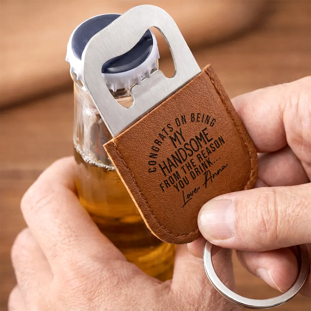 Congrats On Being My Husband - Personalized Leather Bottle Opener Keychain - Image 3