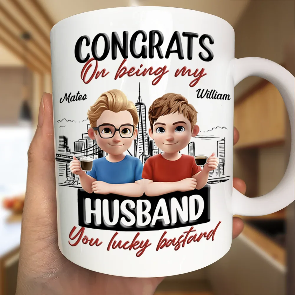Congrats On Being My Husband Wife 3D Effect Couple - Personalized Mug - Image 3