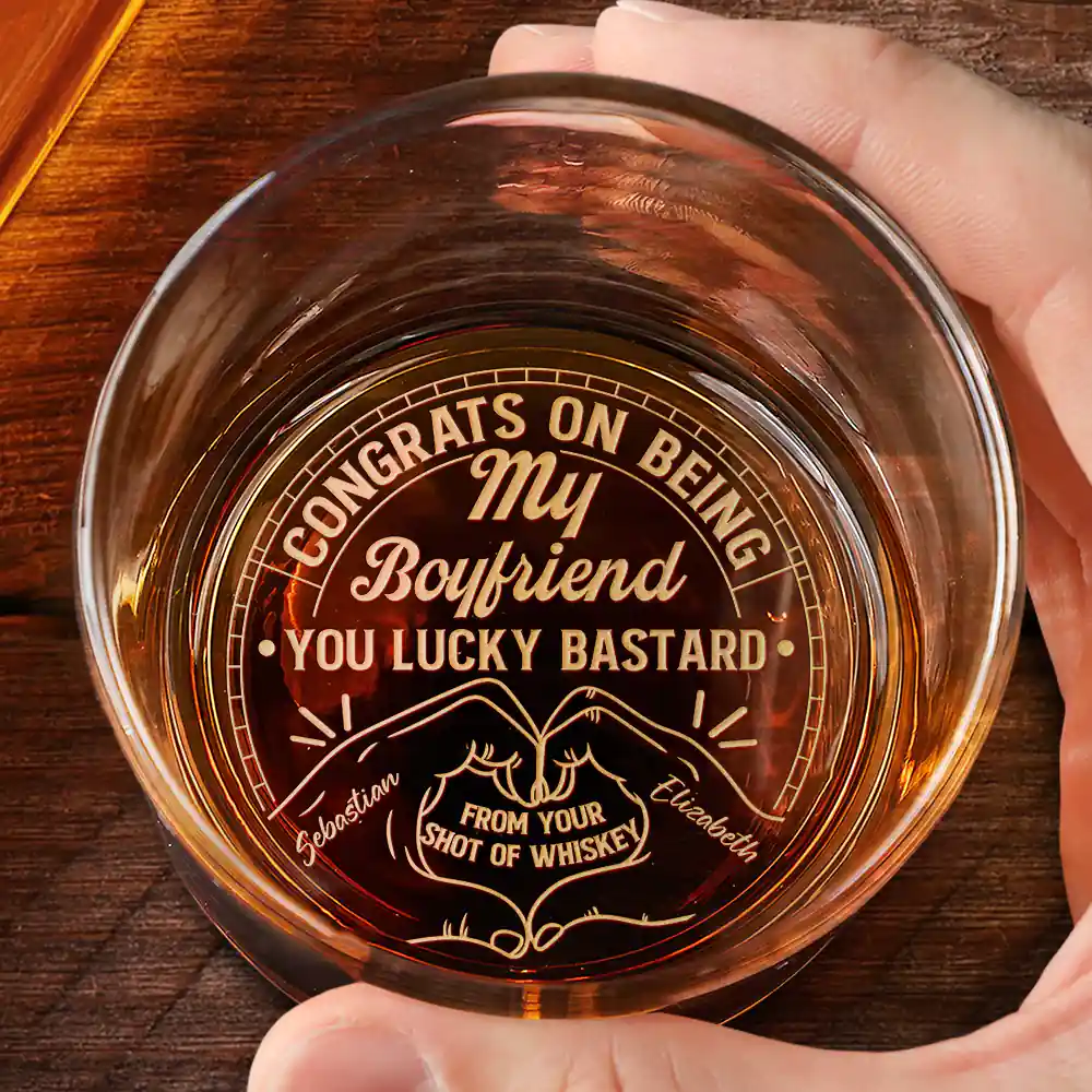 Congrats On Being My Husband You Lucky Man Heart Sign Couple Hand - Personalized Engraved Whiskey Glass - Image 2