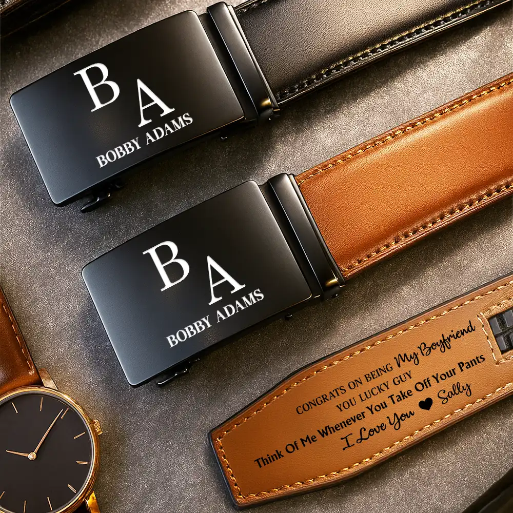 Congrats On Being My Husband You Lucky Man - Personalized Leather Belt With Engraved Buckle - Image 2