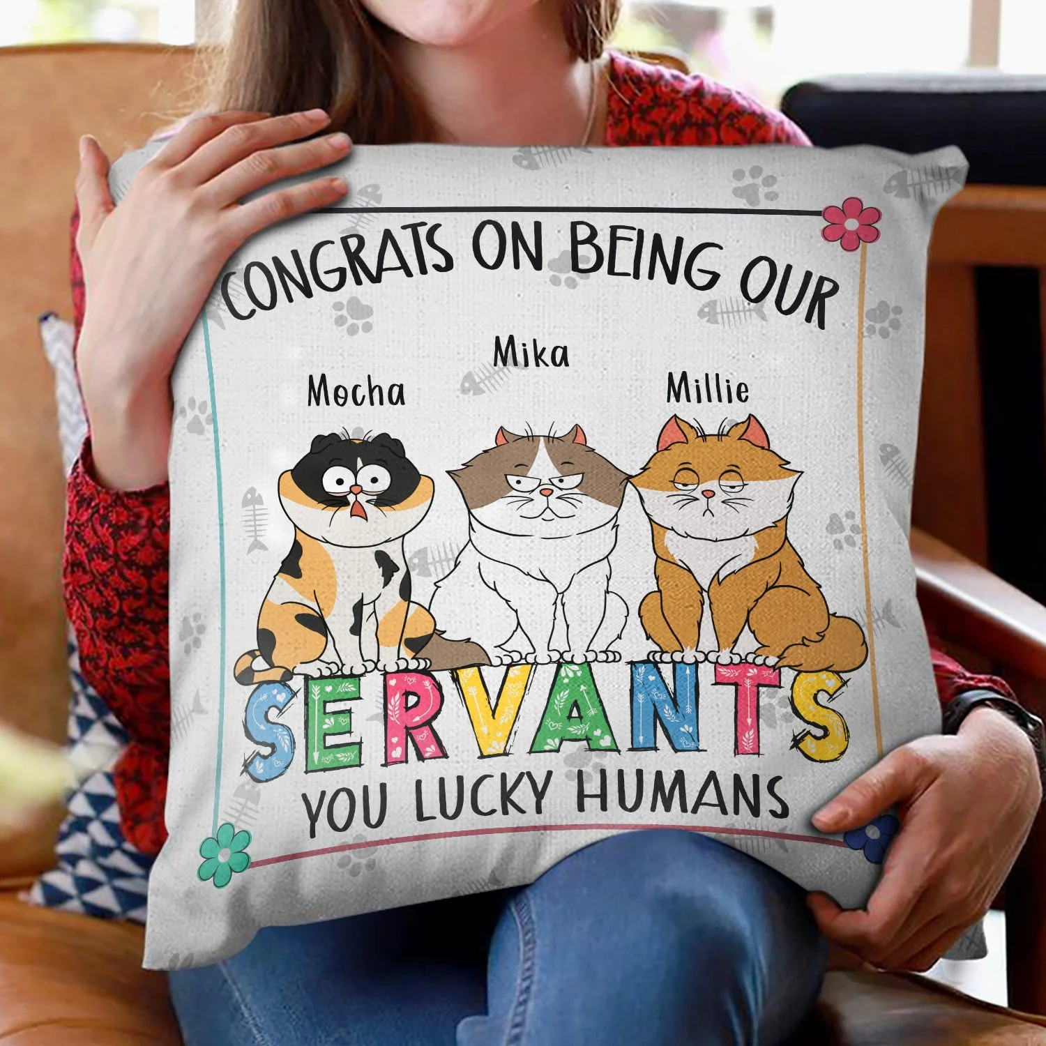 Congrats On Being My Servant You Lucky Human - Birthday, Funny Gift For Cat Lover, Pet Owner - Personalized Pillow - Image 2