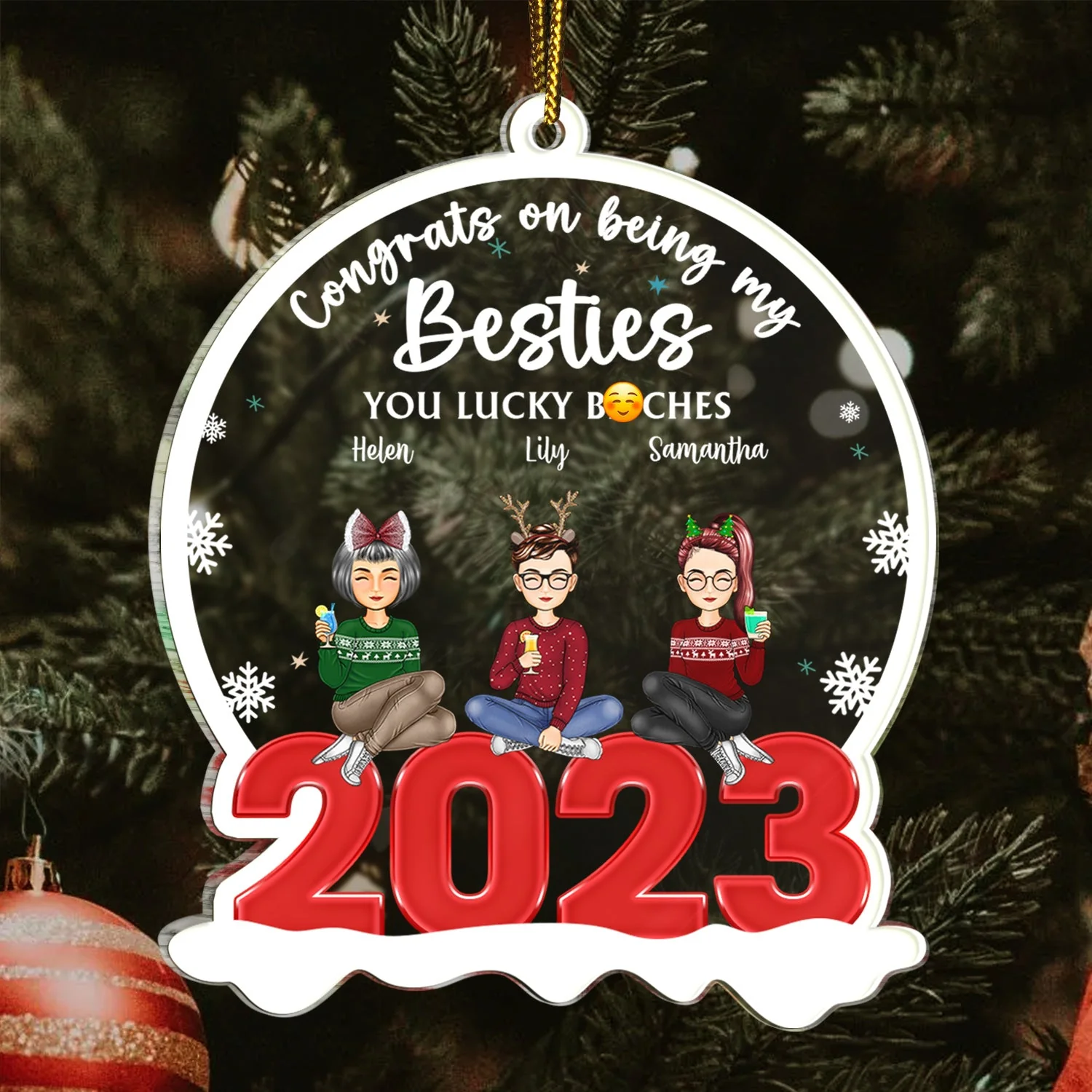 Congrats On Being You Lucky - Christmas Gift For Besties - Personalized Custom Shaped Acrylic Ornament - Image 3