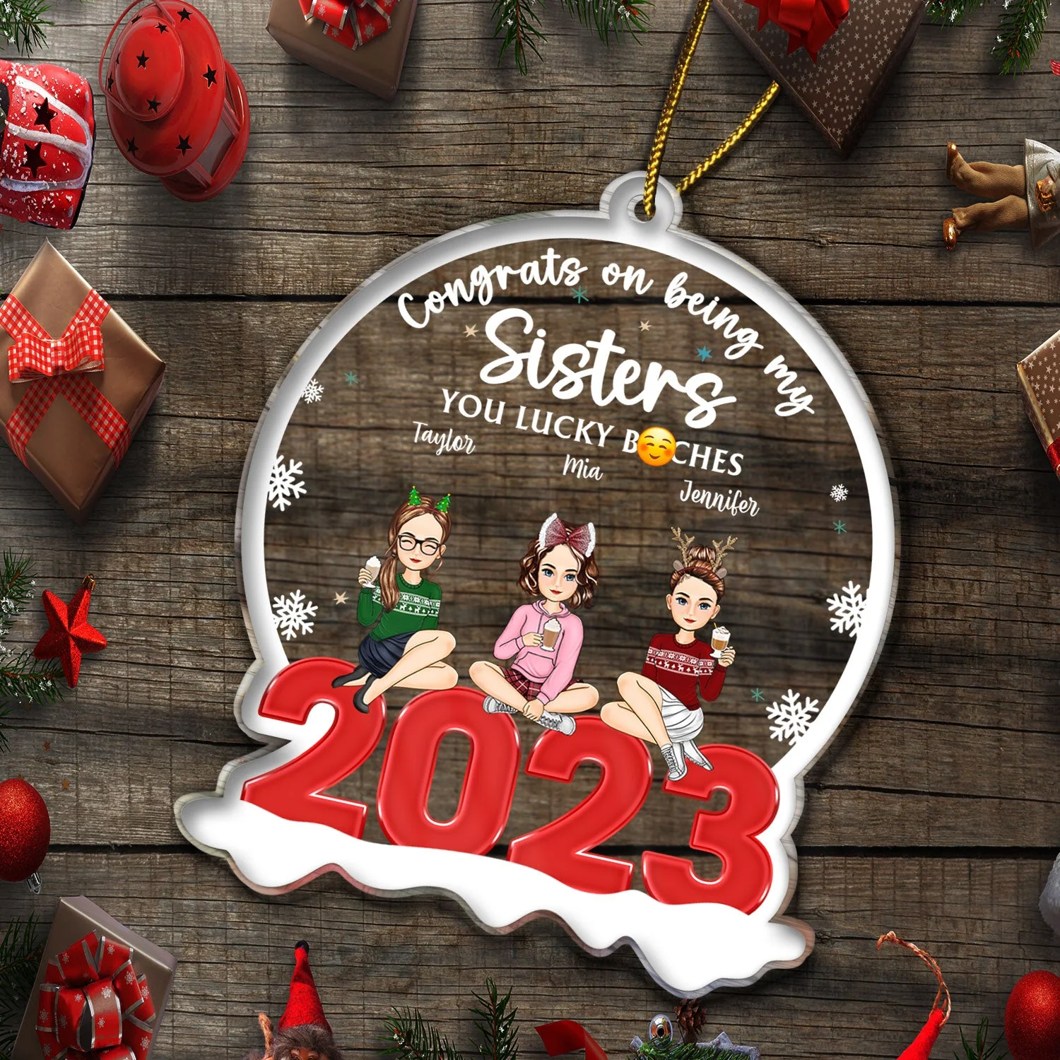 Congrats On Being You Lucky - Christmas Gift For Besties - Personalized Custom Shaped Acrylic Ornament - Image 5