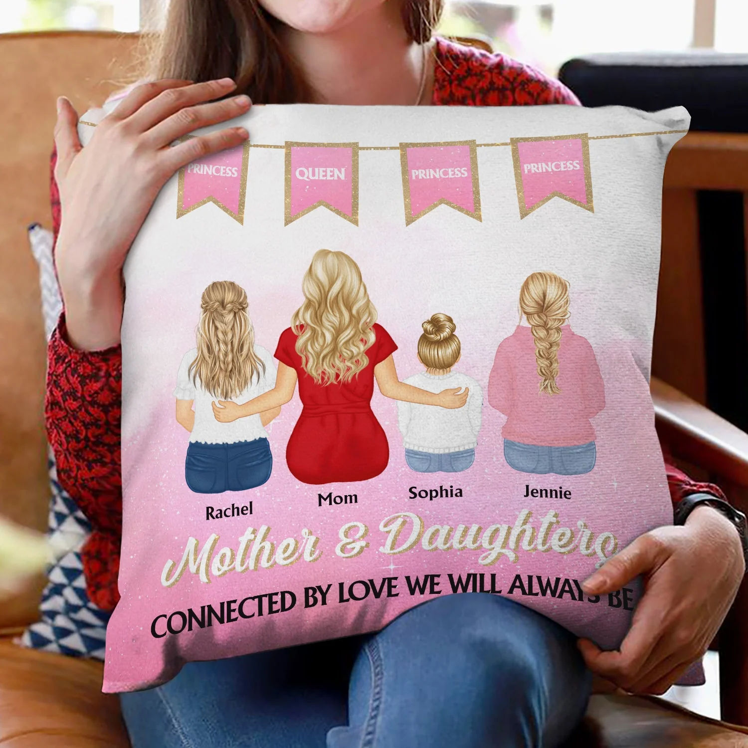 Connected By Love - Gift For Mother & Daughter - Personalized Pillow - Image 2