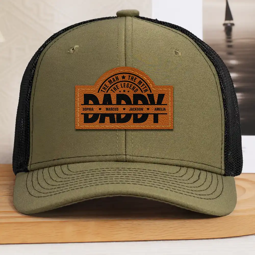 Cool Dad Papa Grandpa The Man The Myth The Legend - Personalized Leather Patch Hat - Image 2