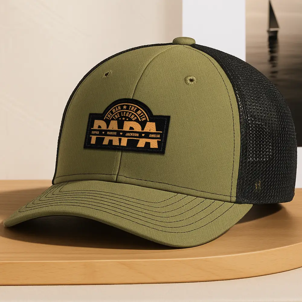 Cool Dad Papa Grandpa The Man The Myth The Legend - Personalized Leather Patch Hat - Image 4