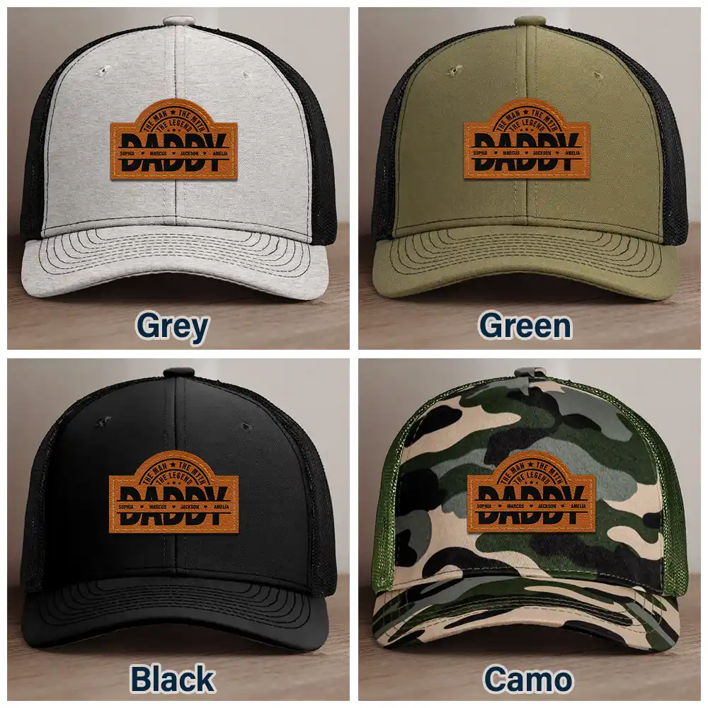 Cool Dad Papa Grandpa The Man The Myth The Legend - Personalized Leather Patch Hat - Image 6