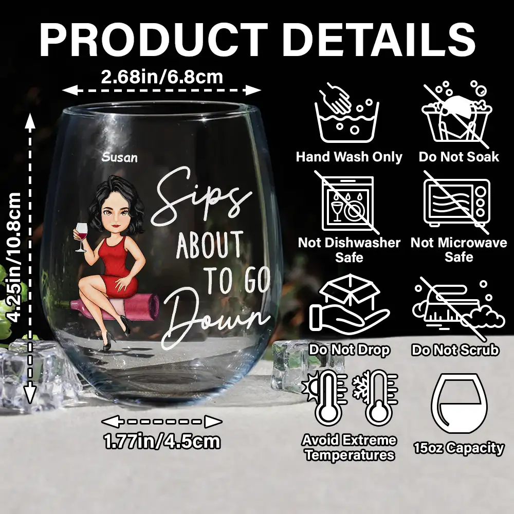 Corks Are For Quitters Cartoon Slay Girl - Personalized Stemless Wine Glass - Image 5