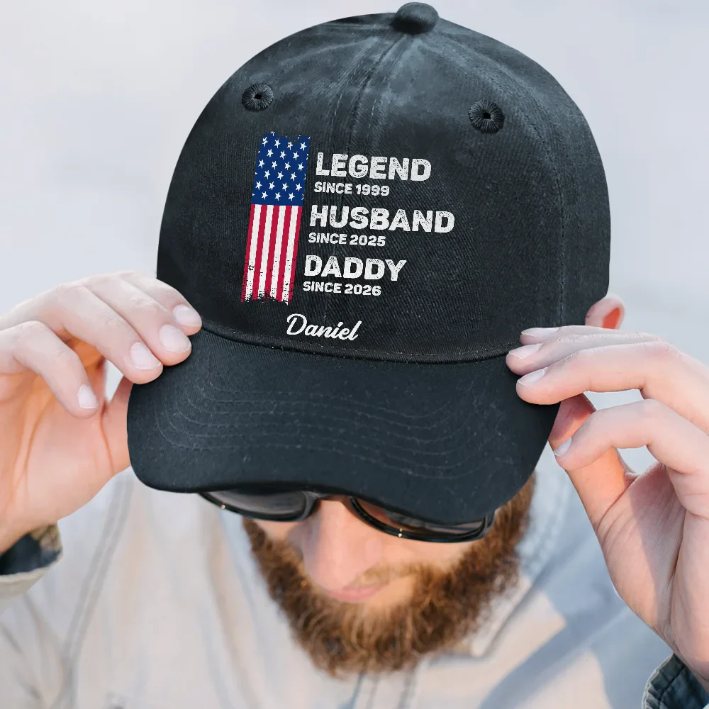 Country Flag Legend Husband Dad Grandpa - Personalized Vintage Washed Denim Cap - Image 2