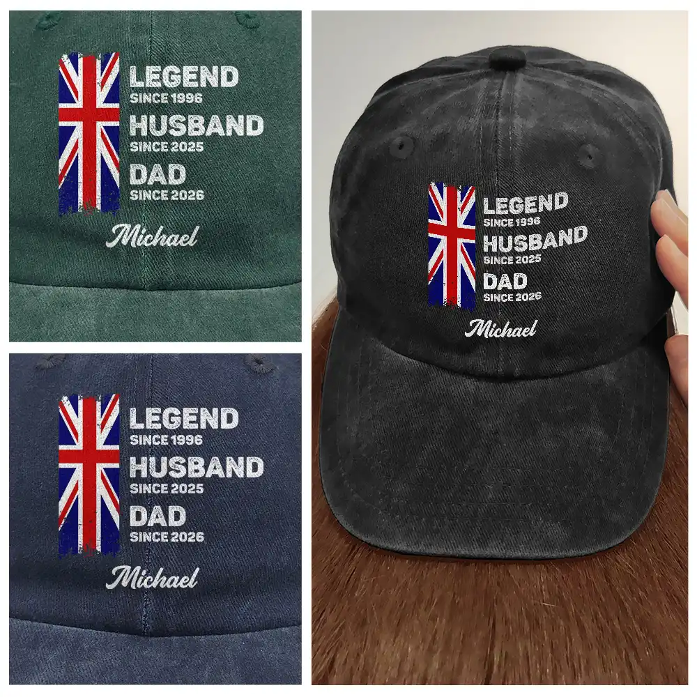 Country Flag Legend Husband Dad Grandpa - Personalized Vintage Washed Denim Cap - Image 4