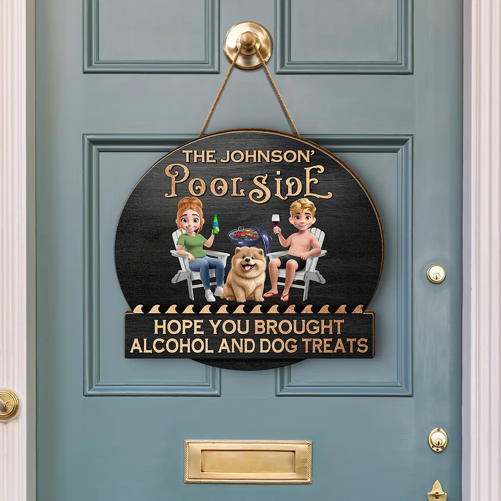Couple 3D Effect Pool & Patio Bar Hope You Brought Alcohol & Dog Treats - Personalized Custom Shaped Wood Sign - Image 3