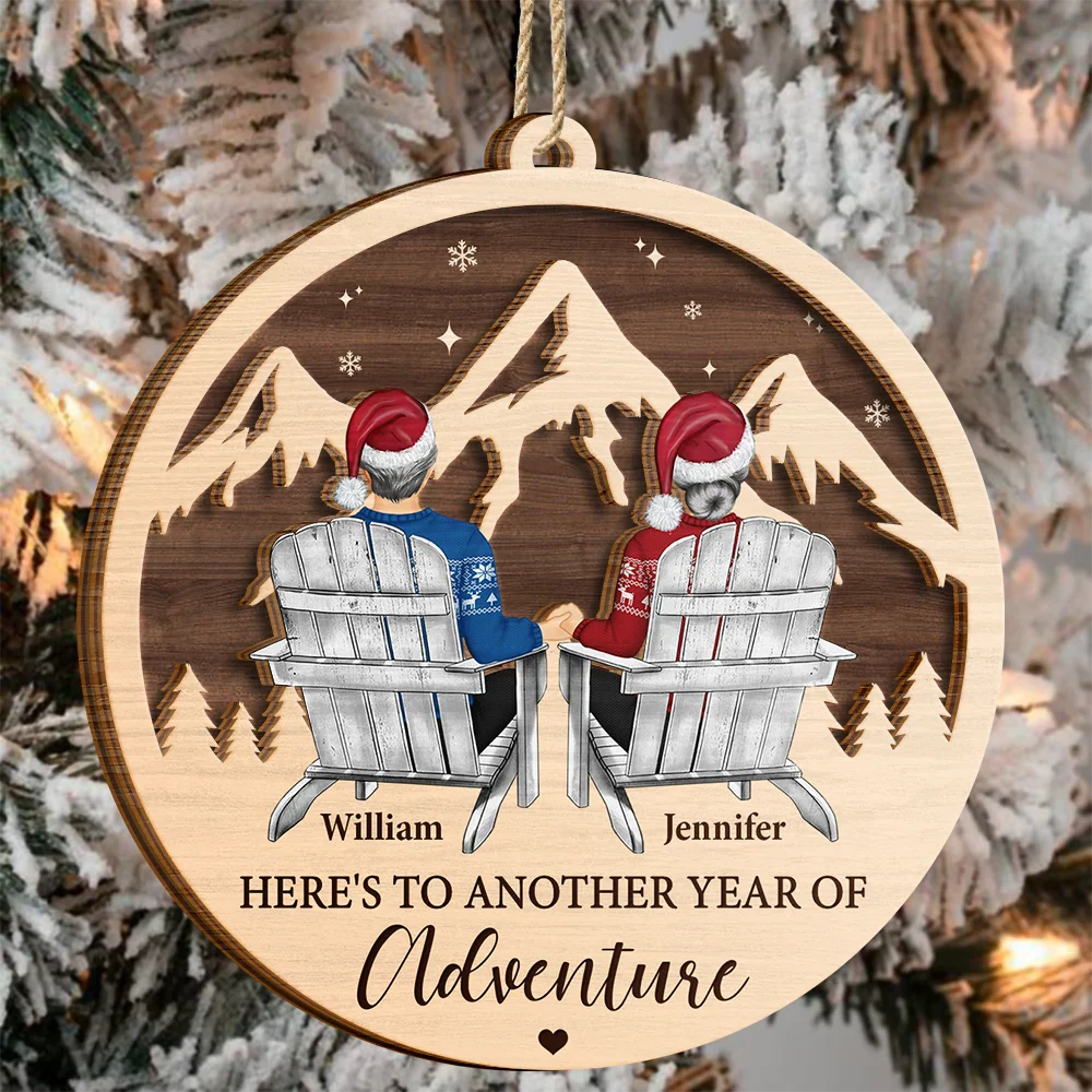 Couple Adventure Here's To Another Year Of Adventure - Personalized 2-Layered Wooden Ornament - Image 3