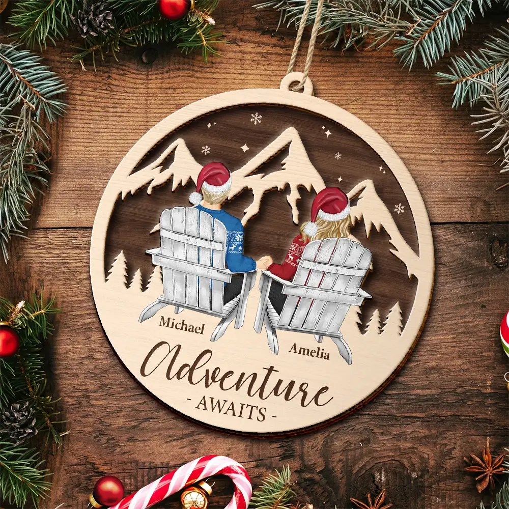 Couple Adventure Here's To Another Year Of Adventure - Personalized 2-Layered Wooden Ornament - Image 4