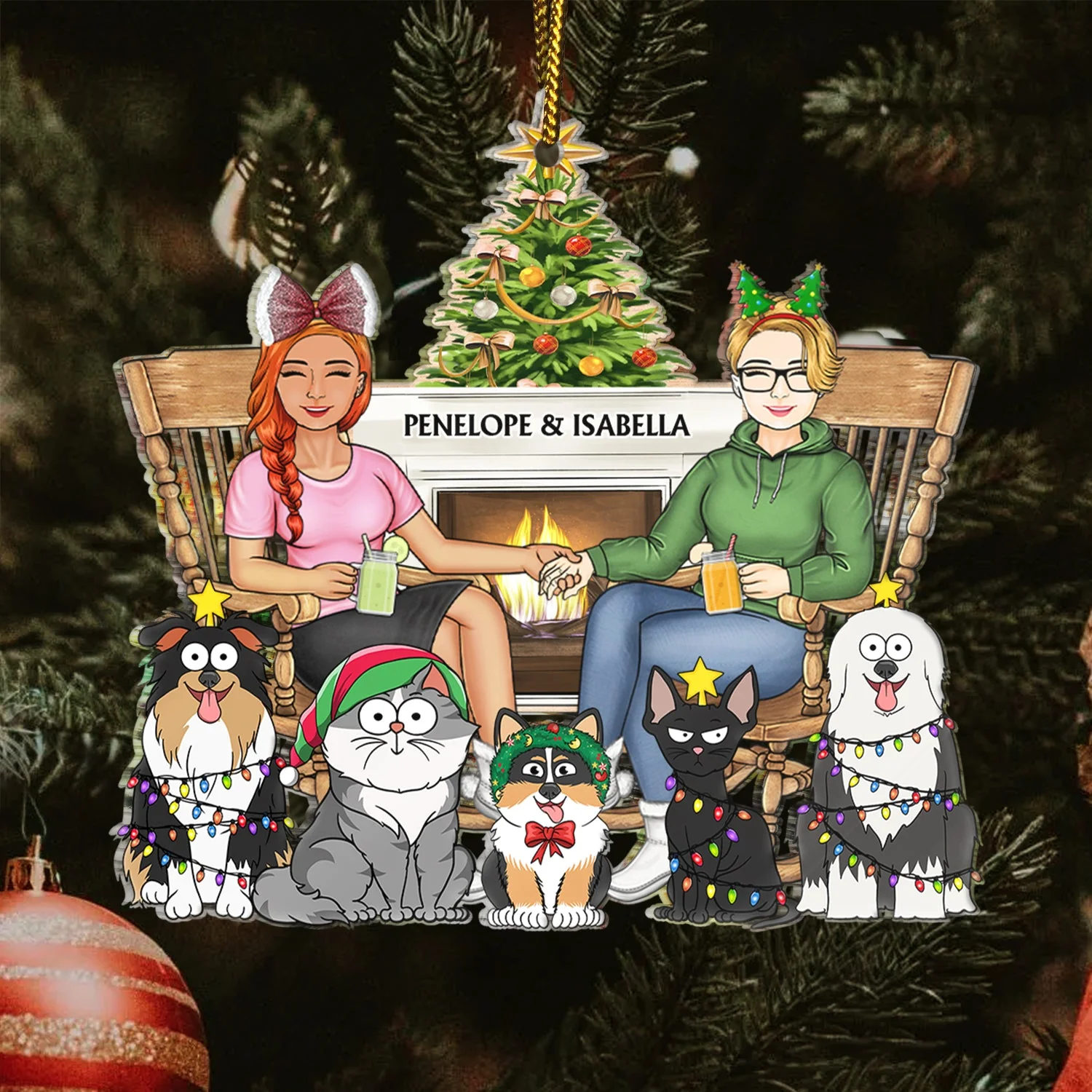 Couple And Dogs Cats - Christmas Gift For Pet Lovers And Family - Personalized Cutout Acrylic Ornament - Image 3