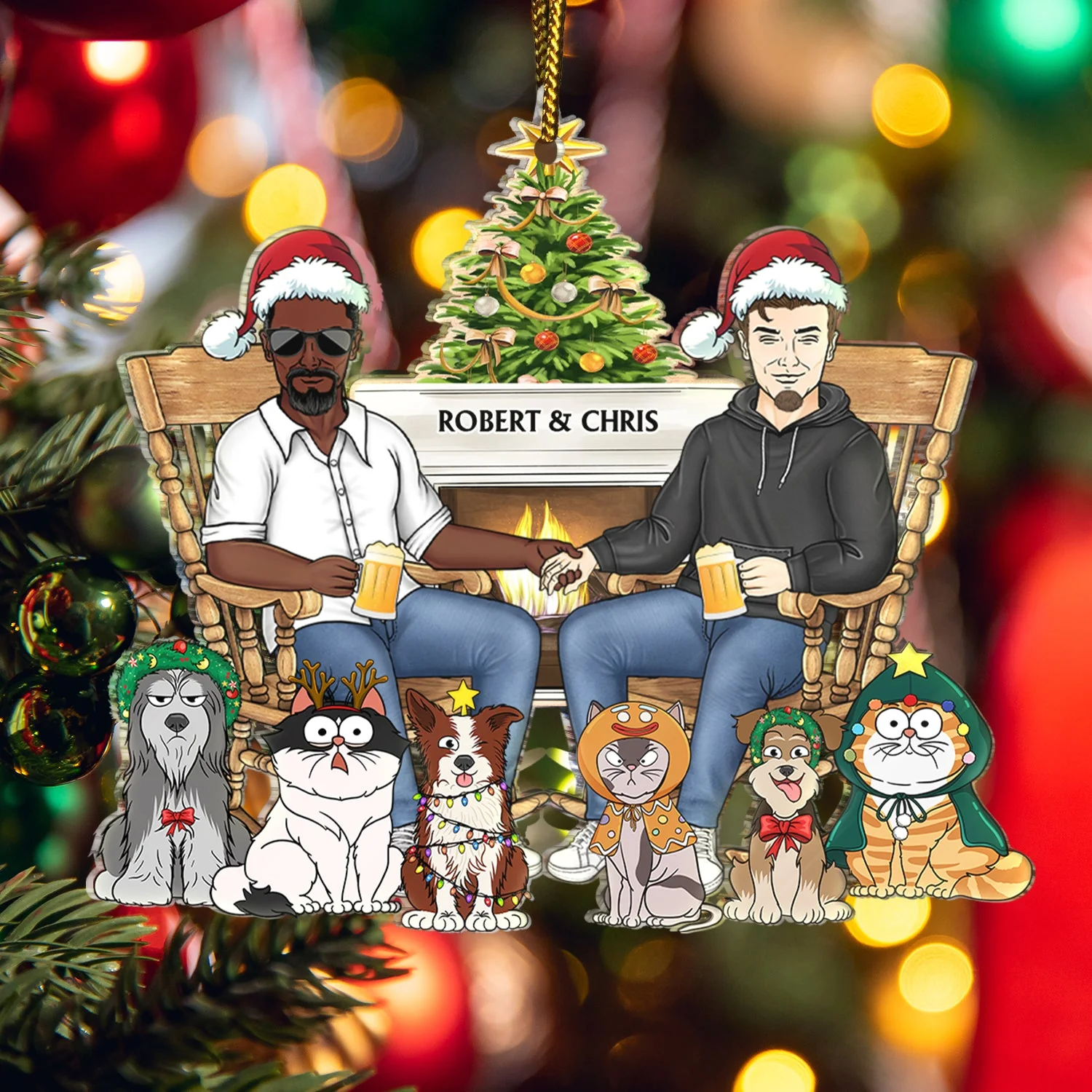 Couple And Dogs Cats - Christmas Gift For Pet Lovers And Family - Personalized Cutout Acrylic Ornament - Image 5