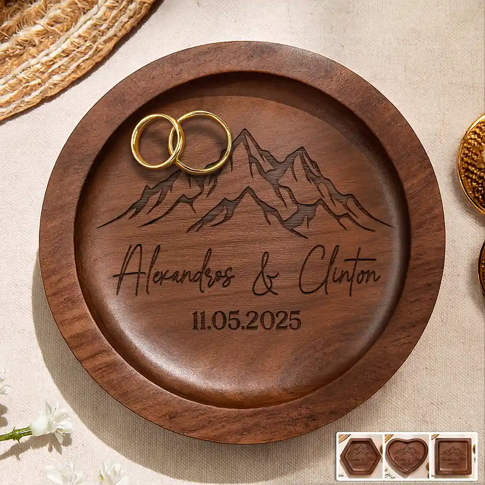 Couple Anniversary Gift - Personalized Wood Ring Dish